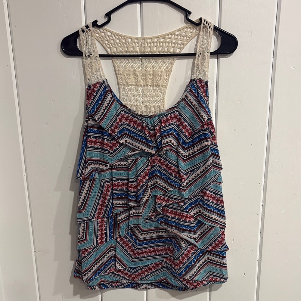 Ruffled Tank Top with Chevron Pattern